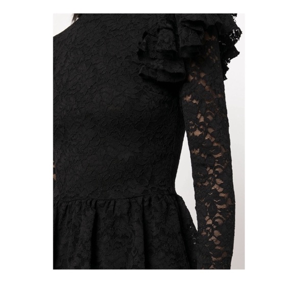 New! Caroline Constas Emily Lace Ruffle Mini Dress Long Sleeve in Black - Picture 6 of 12